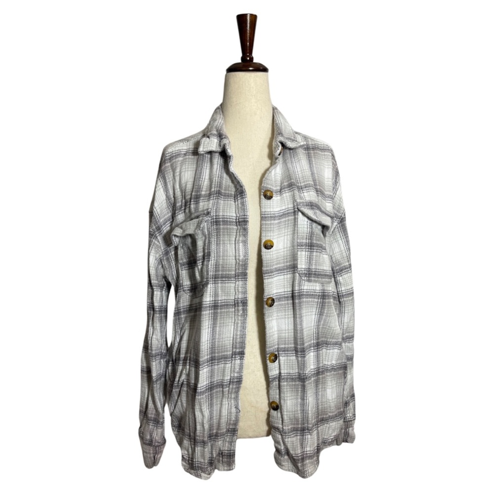 Hollister • Y2K Boyfriend Fit Heavyweight Flannel Shirt Gray Plaid S